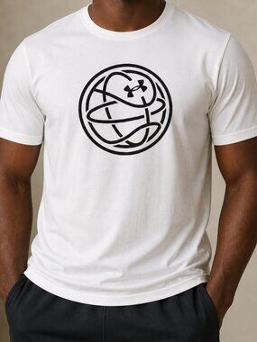 Under Armour T Shirt Mens Large White Black Hoops Icon Basketball Loose Graphic